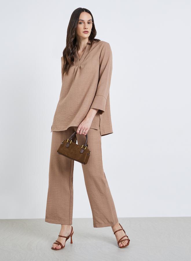 ستايلي بنطال بأرجل واسعة بنمط نسيج كتان - Image 4